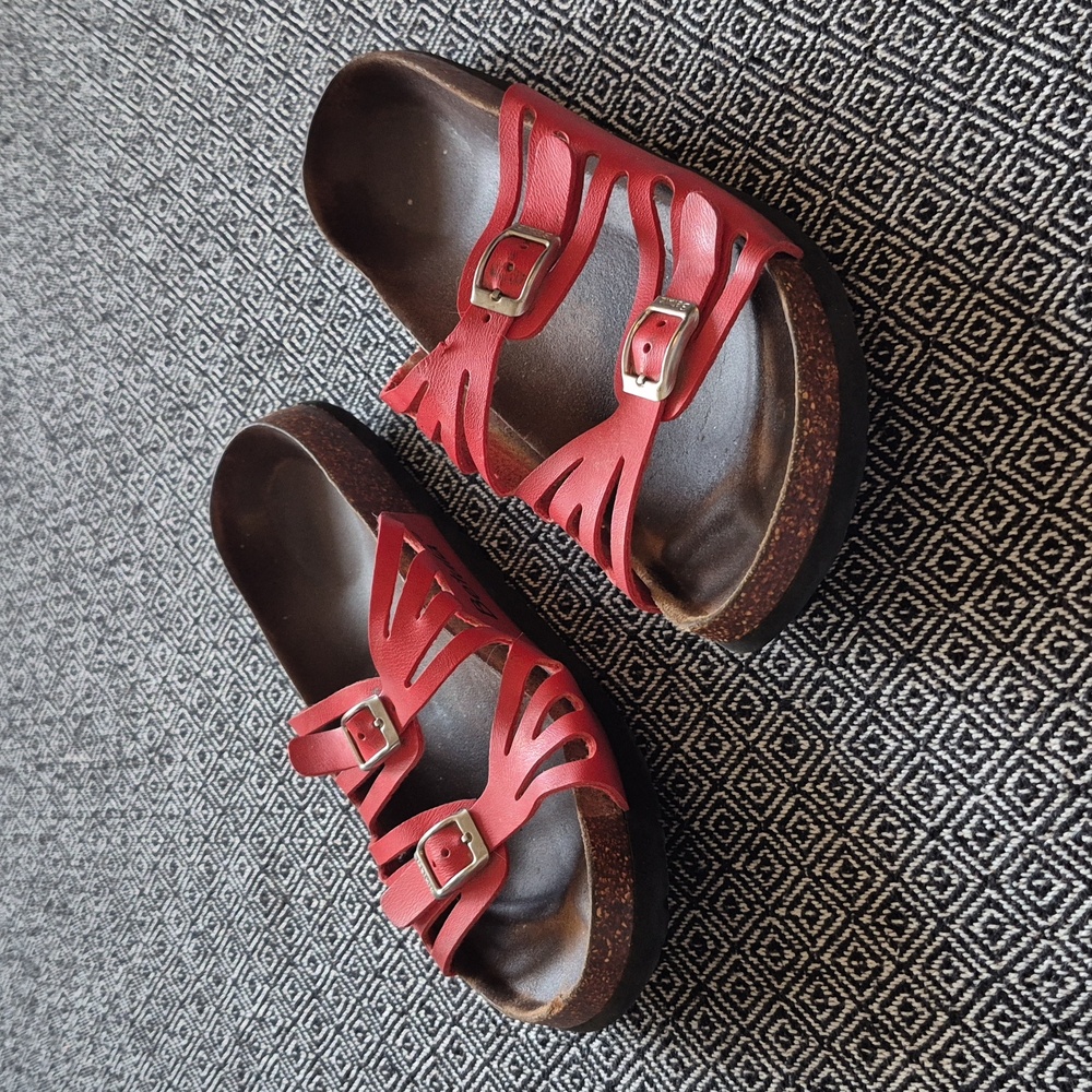 Birkenstock/Betula | Red | Leather Slide Sandals with Buckles